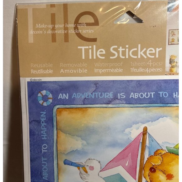 Deco Tile Stickers 4-Piece 2 Pack Reusable Waterproof Bear Duck Boat Bathroom - Picture 3 of 6